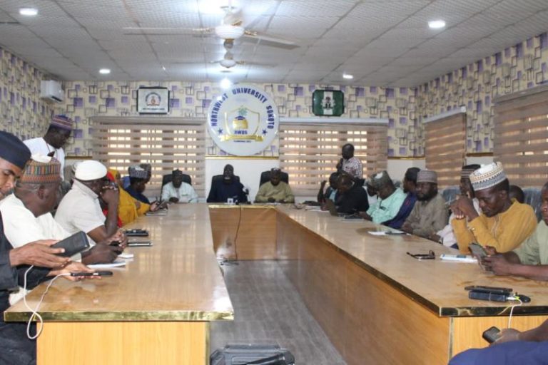 NWUS VC, Prof. Mukhtar Umar Bunza addressing journalists on the MoU signed with the University of Lahore, Pakistan